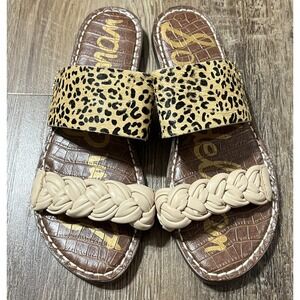 Sam Edelman Gage Animal Print Braided Beige Leather Slide Sandal Size 7